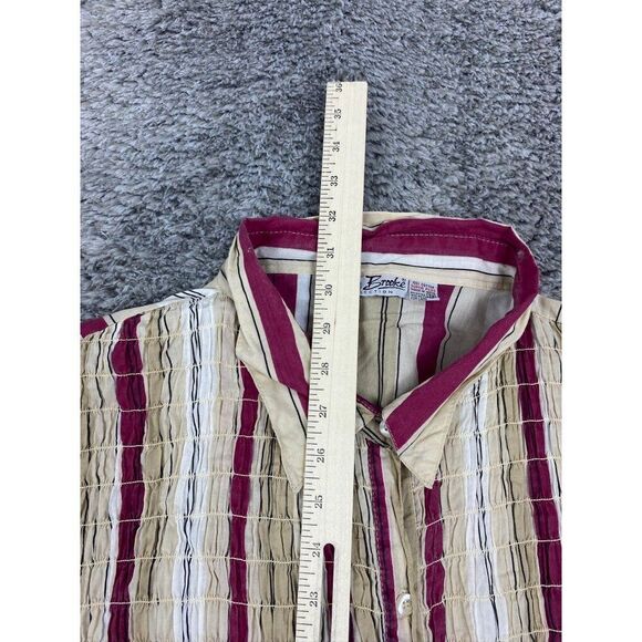 Vtg Erica Brooke Top Womans 28 Beige Pinstriped Western Textured Button Up Shirt - Picture 4 of 8